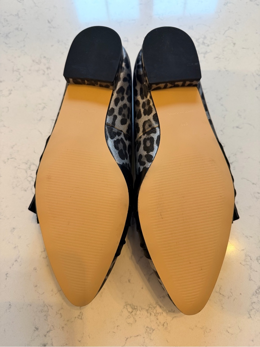 Talbots Gray and Black Leopard-Print Reece Pointed Flats with Black Bow - Picture 3 of 3